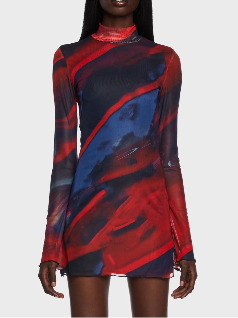 Edikted Red & Blue Abstract Long Sleeve Mini Dress. Never worn.